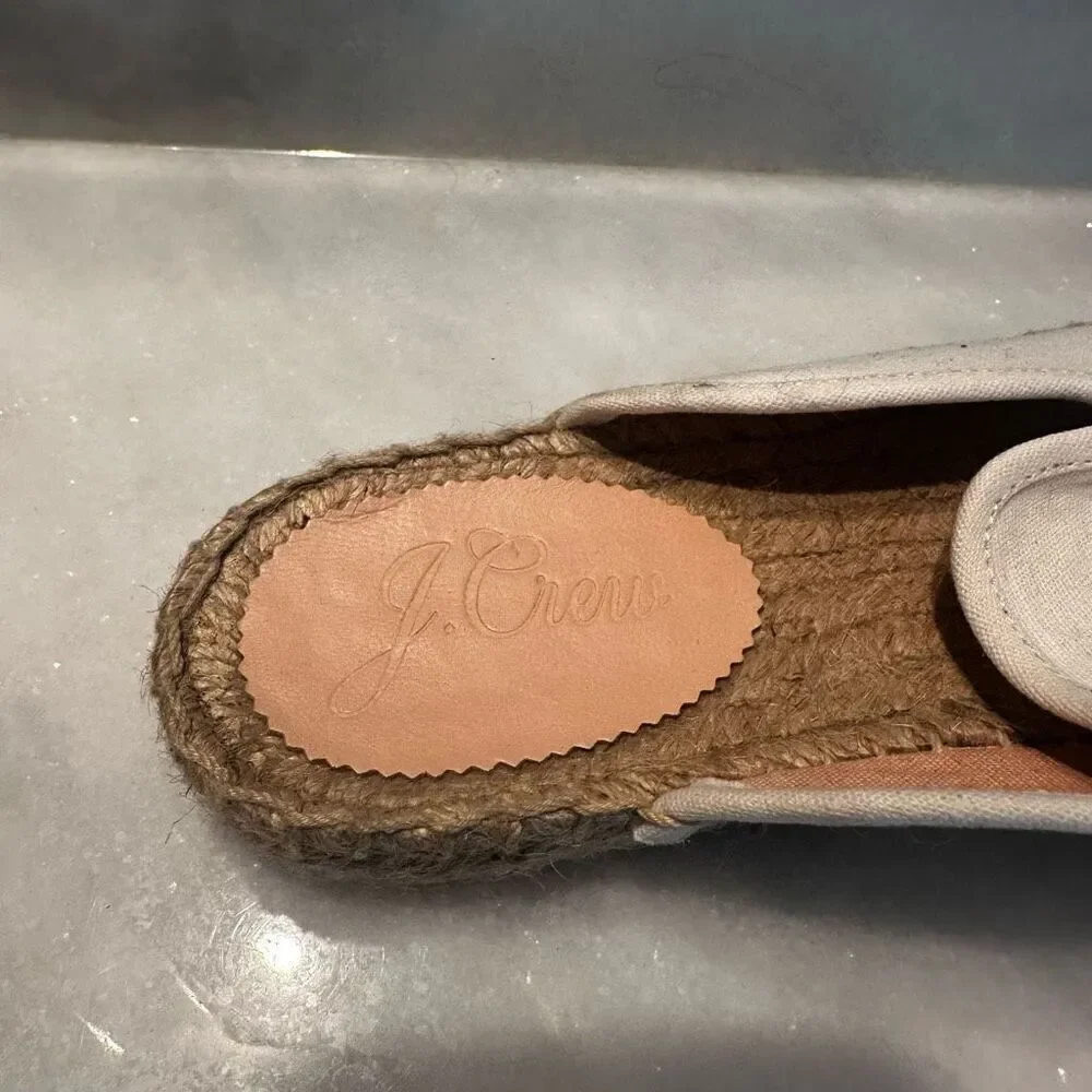 J. Crew Canvas Jute Sole Notched Espadrille Slip-on Mules Ivory White Size 7.5